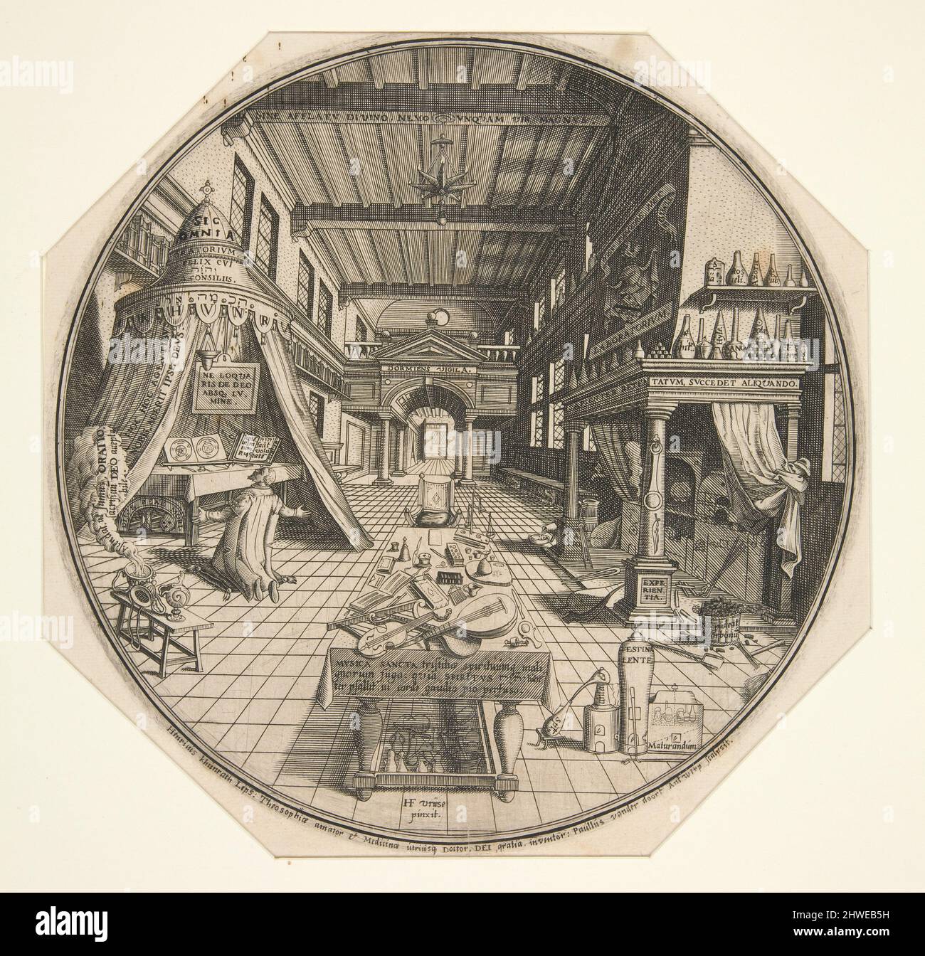 Heinrich Khunrath, alchimista di Lipsia, nella sua Biblioteca. Artista: Peter van der Doort, Fiammingo, ca. 1570–dopo il 1600 Foto Stock