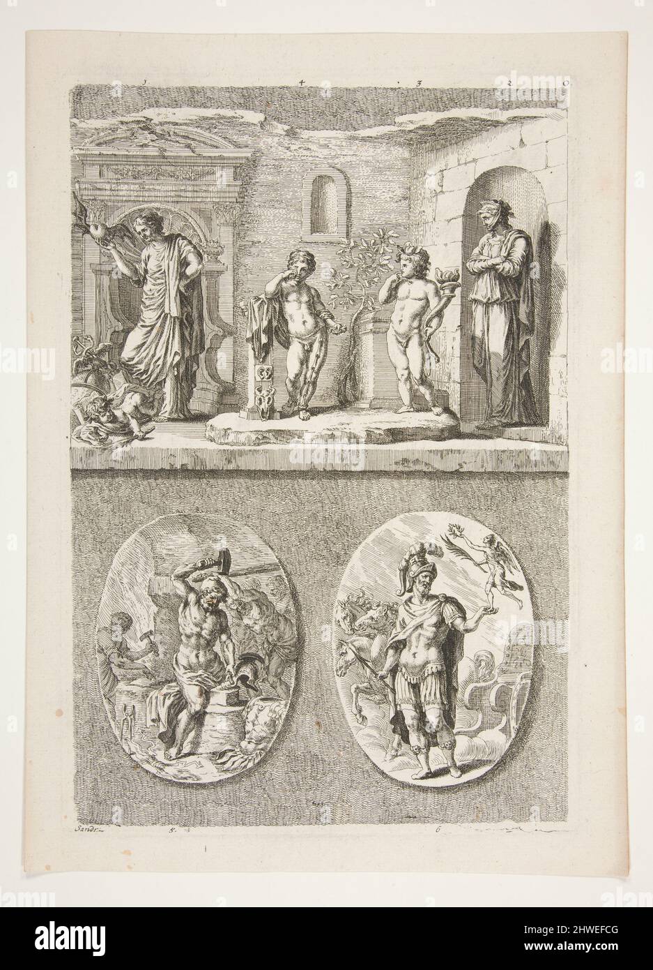 Metà superiore: Quattro statue antiche metà inferiore: Forge di Vulcan e Un vittorioso generale romano… Entrambe dalle illustrazioni della Iconologica Deorum. Artista: Joachim von Sandrart, tedesco, 1606–1688 Foto Stock Metà superiore: Quattro statue antiche metà inferiore: Forge di Vulcan e Un vittorioso generale romano… Entrambe dalle illustrazioni della Iconologica Deorum. Artista: Joachim von Sandrart, tedesco, 1606–1688 Foto Stock