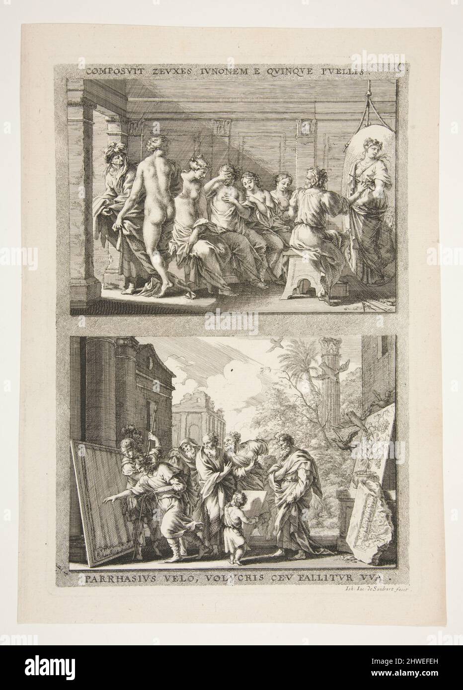 PARTE SUPERIORE: COMPOSIT ZEUXES IUNONEM E QUINQUE PUELLIS PARTE INFERIORE: PARRHASIUS VELO, VOLVCRIS CEV FALLITOR VUA… Entrambe dalle illustrazioni della Iconologica Deorum. Artista: Joachim von Sandrart, tedesco, 1606–1688 Foto Stock PARTE SUPERIORE: COMPOSIT ZEUXES IUNONEM E QUINQUE PUELLIS PARTE INFERIORE: PARRHASIUS VELO, VOLVCRIS CEV FALLITOR VUA… Entrambe dalle illustrazioni della Iconologica Deorum. Artista: Joachim von Sandrart, tedesco, 1606–1688 Foto Stock