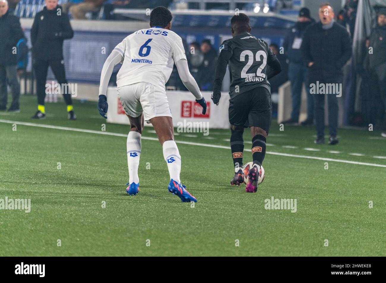 Losanna, Tuiliere Staduim, Svizzera. 5th Mar 2022. Losanna Svizzera, 03/05/2022: Wilfried Degnant Gnonto del FC ZÃ¼rich è in azione durante il giorno 25 del campionato Credit Suisse Super League 2021-2022 con FC Lausanne-Sport e FC ZÃ¼rich (Credit Image: © Eric Dubost/Pacific Press via ZUMA Press Wire) Foto Stock