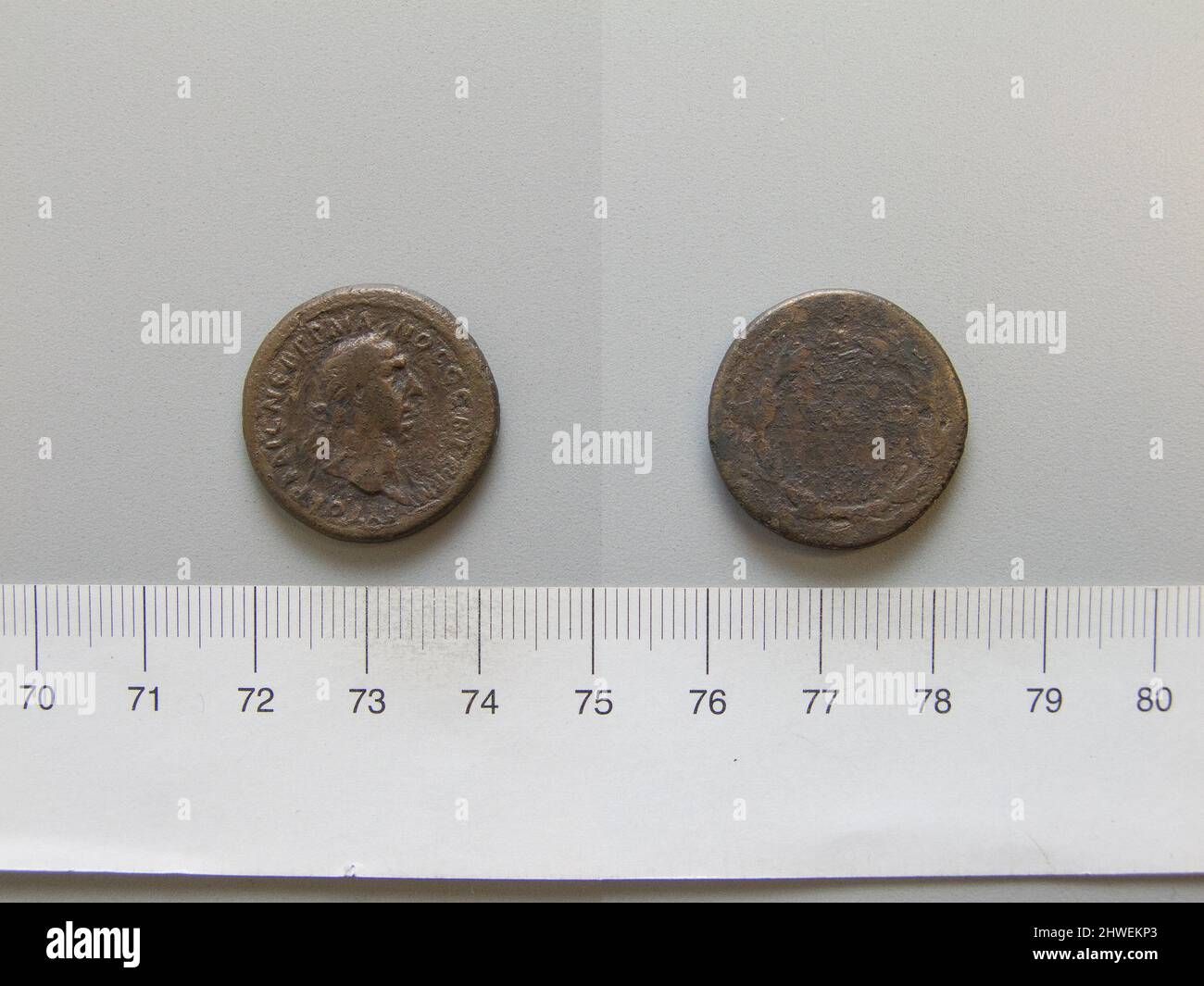 1 come di Traiano, imperatore di Roma da Antiochia. Regnante: Traiano, Imperatore di Roma, A.D. 53–117, regnò 98–117 Mint: Antiochia artista: Sconosciuto Foto Stock