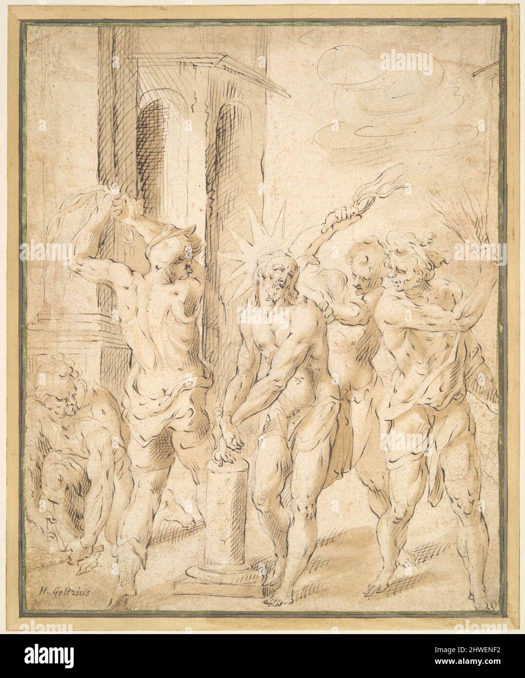 Flagello di Cristo. Dopo: Hans Speckaert, fiammingo, ca. 1540–1577 artista, copia dopo: Abraham Bloemaert, olandese, 1566–1651 artista, possibilmente di: Hendrick Goltzius, olandese, 1558–1617 Foto Stock