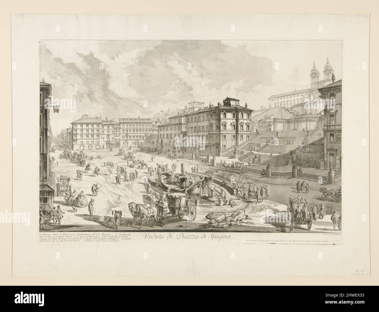 Vista di Piazza di Spagna, da Vedute di Roma. Artista: Giovanni Battista Piranesi, italiano, 1720–1778 Foto Stock