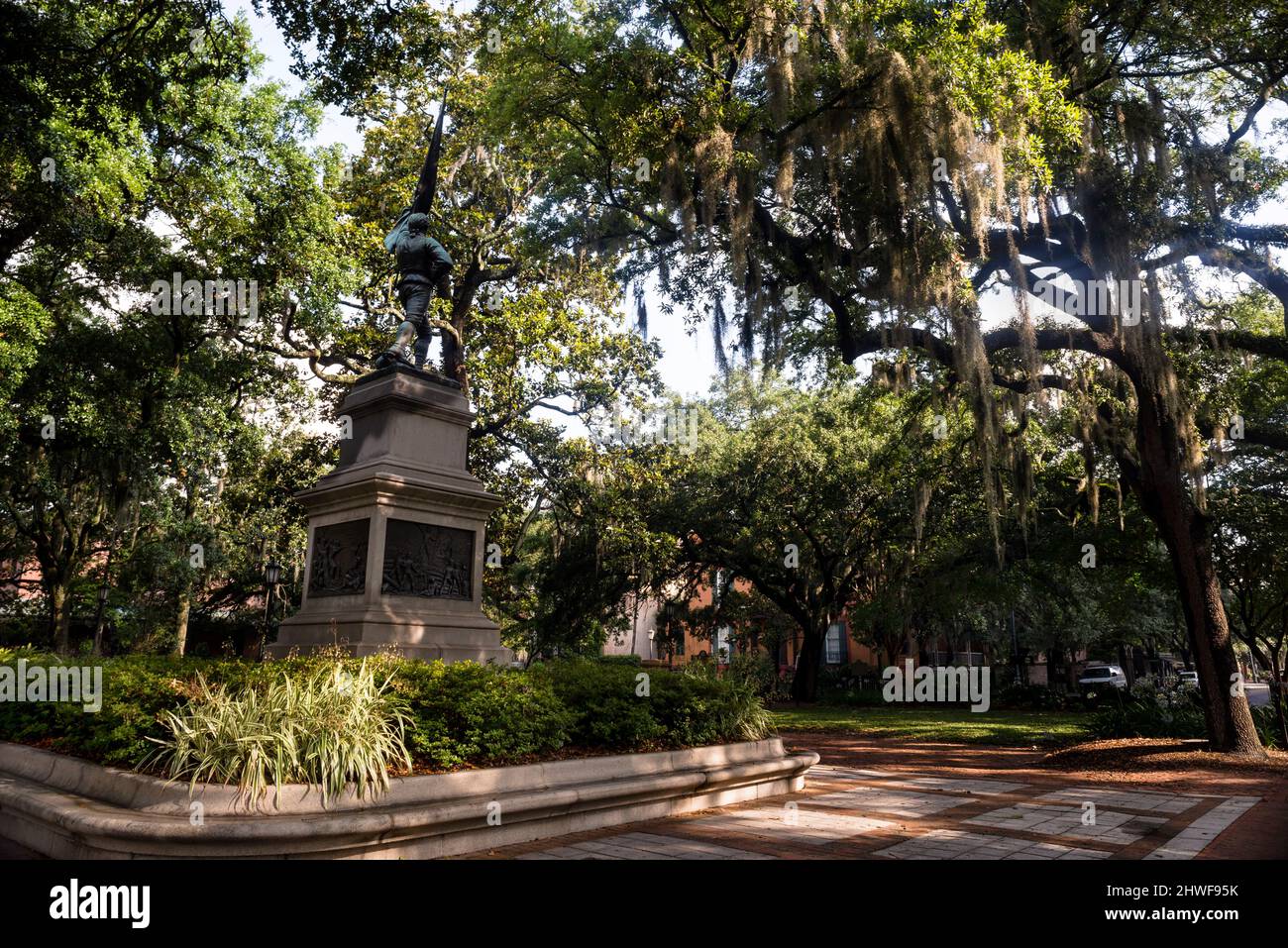 Madison Square a Savannah e il William Jasper Monument, Georgia. Foto Stock