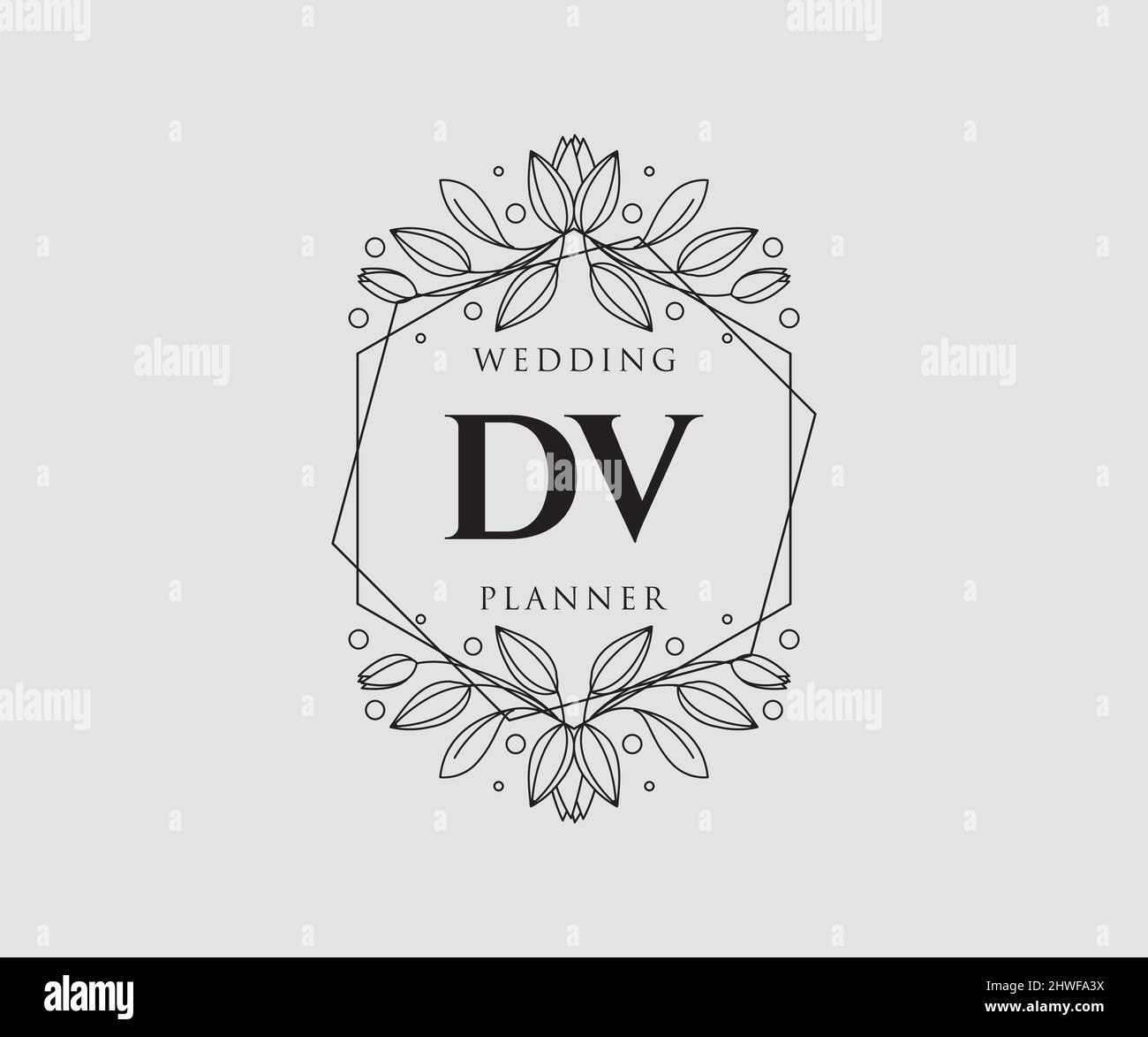 DV iniziali lettera matrimonio monogramma collezione loghi, disegnati a mano moderni minimalistici e modelli floreali per carte di invito, Salva la data, elegante Illustrazione Vettoriale