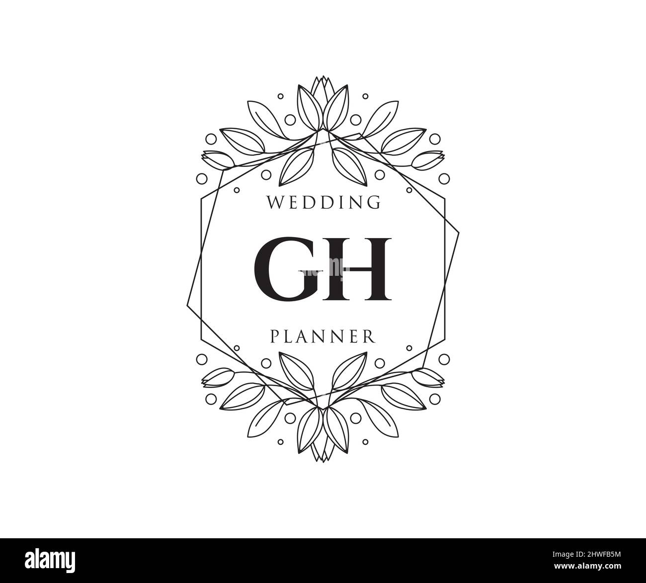 GH iniziali lettera matrimonio monogramma collezione loghi, modelli moderni minimalisti e floreali disegnati a mano per carte di invito, Salva la data, elegante Illustrazione Vettoriale