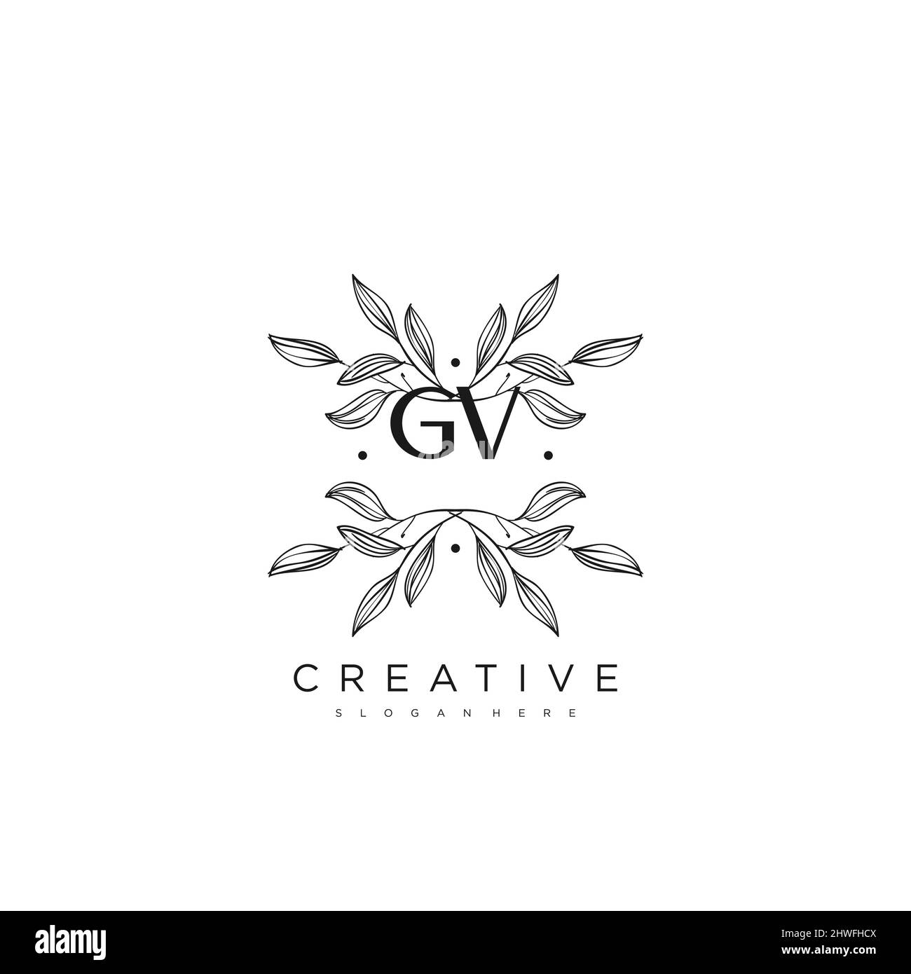 GV Initial Letter Flower Logo Template vettore premium Illustrazione Vettoriale
