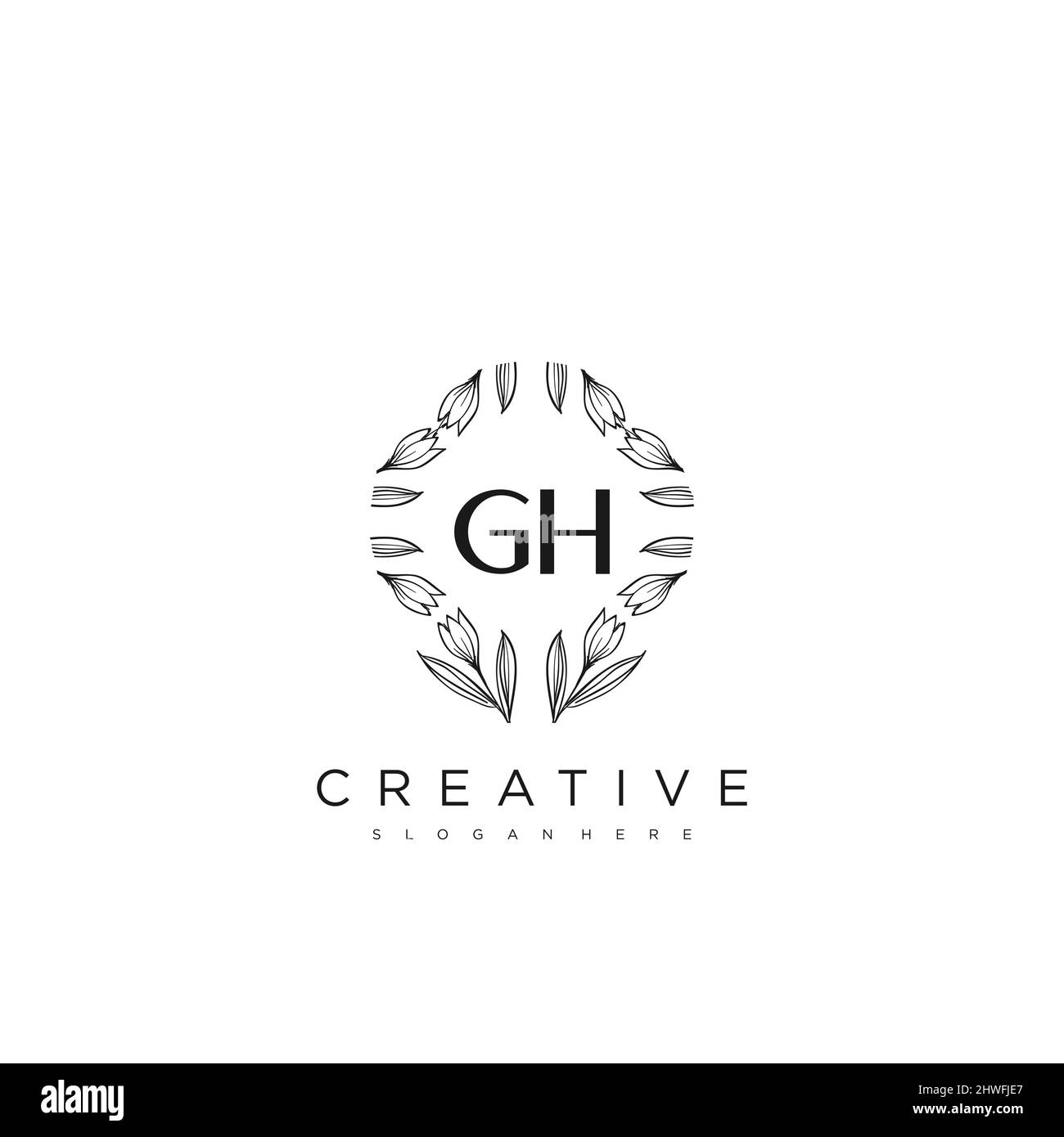 GH Initial Letter Flower Logo Template vettore premium Illustrazione Vettoriale