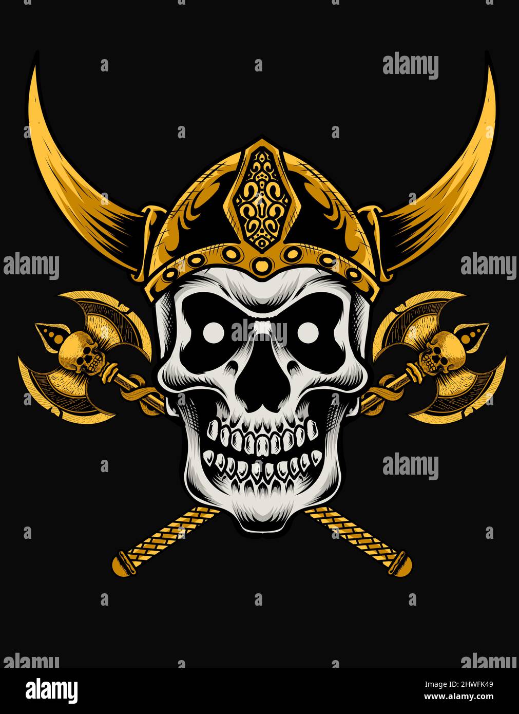 vettore di illustrazione testa vichinga del cranio con arma dell'ascia Illustrazione Vettoriale