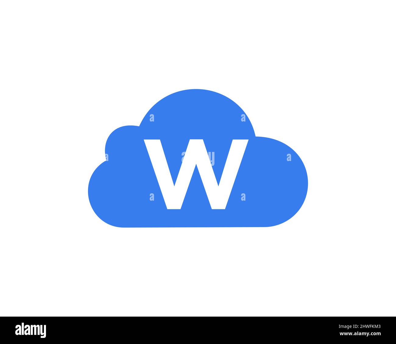 Design del logo cloud su lettera W. Modello vettoriale del logo della lettera W Cloud iniziale con sfondo bianco Illustrazione Vettoriale