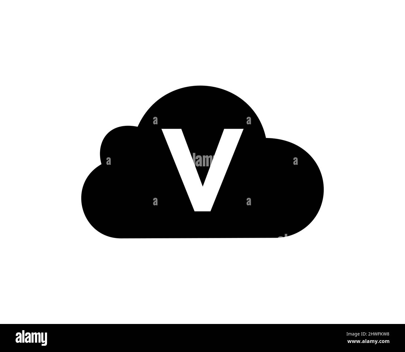 Design del logo cloud su V Letter. Modello vettoriale del logo cloud lettera V iniziale con sfondo bianco Illustrazione Vettoriale