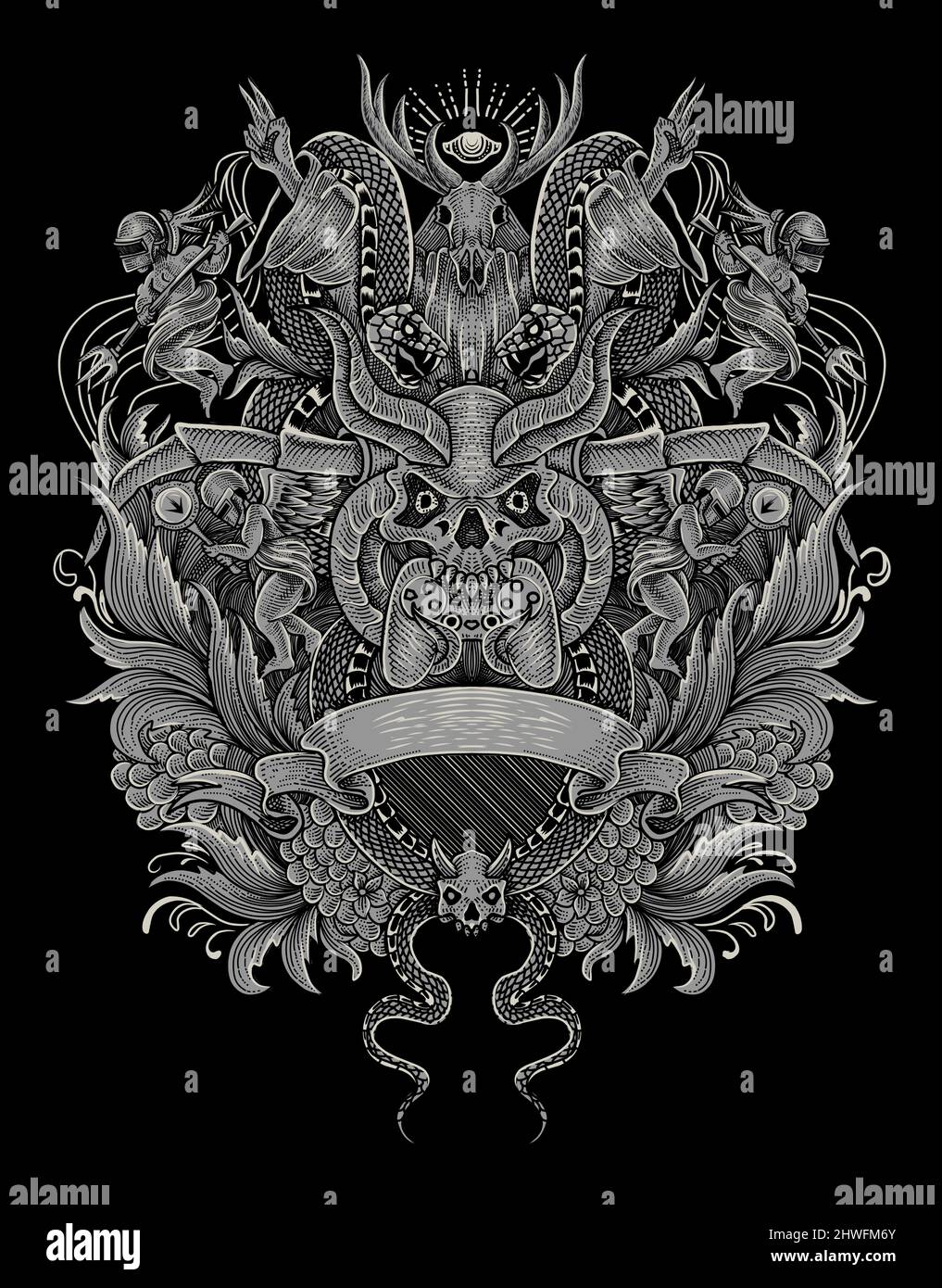 Illustrazione vettoriale disegno a mano incisione modello stile Battaglia royale gioco. Illustrazione Vettoriale