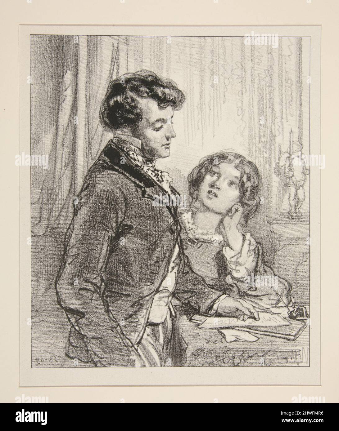 “Item, pour avoir montre, au bal de la prefecture, le signe particulier que madame a dans le dos…. Artista: Paul Gavarni, francese, 1804–1866 Foto Stock