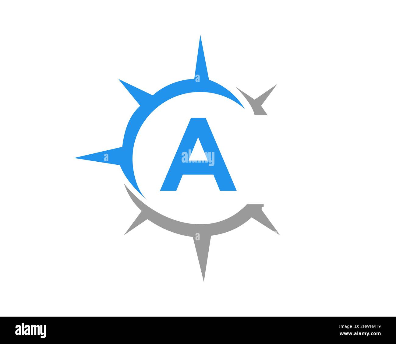 Design del logo della bussola con un concetto di lettera. Concetto di bussola con una tipografia a lettere Illustrazione Vettoriale