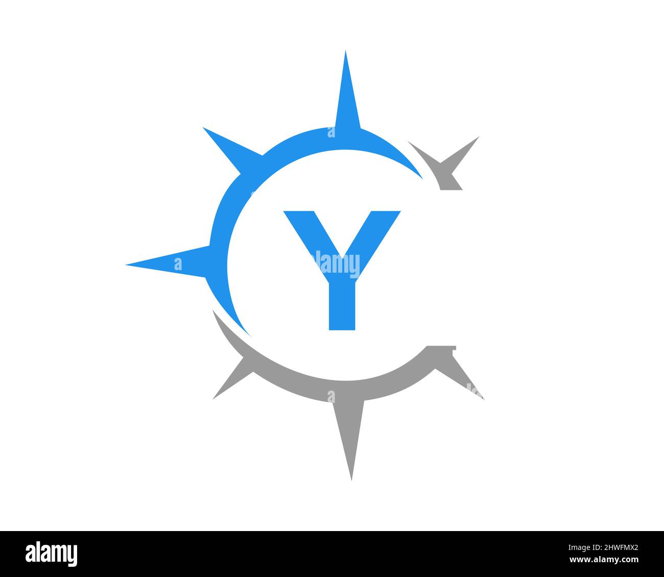 Design del logo della bussola con lettera Y. Concetto di bussola con tipografia lettera Y Illustrazione Vettoriale