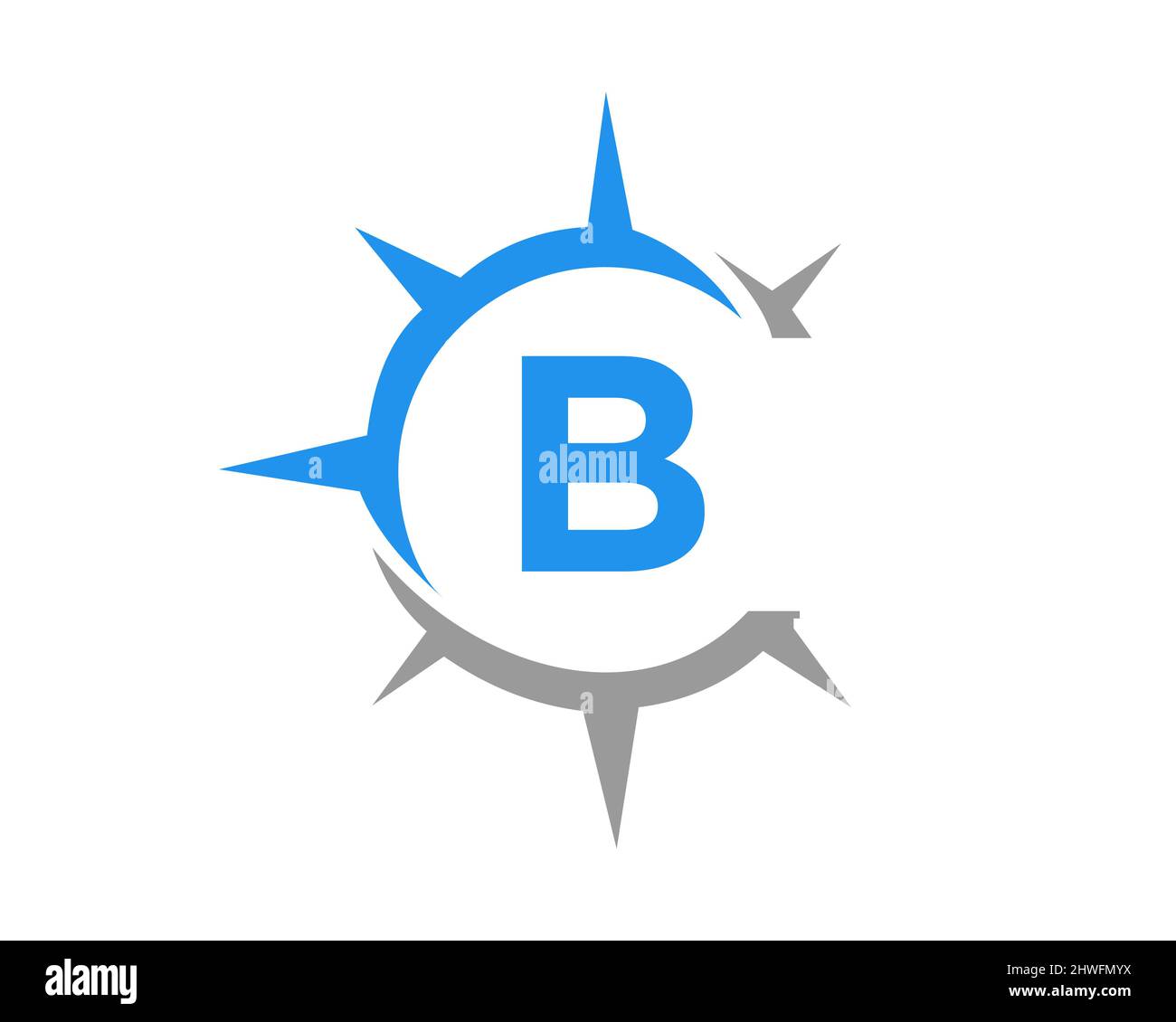 Design del logo della bussola con lettera B. Concetto di bussola con tipografia B letter Illustrazione Vettoriale