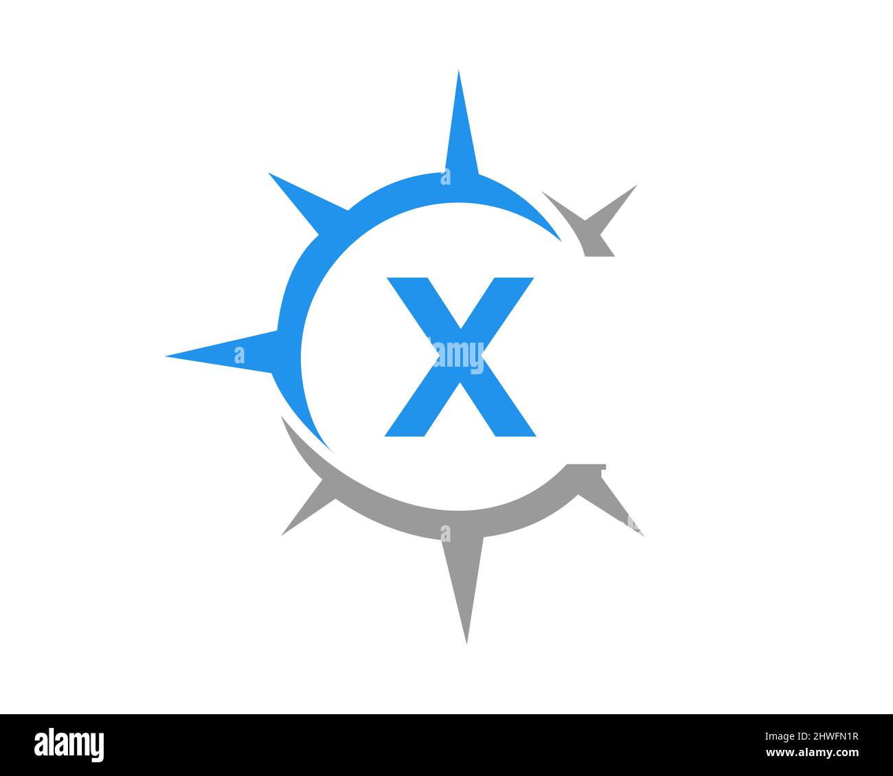 Design del logo della bussola con lettera X. Concetto di bussola con tipografia X letter Illustrazione Vettoriale