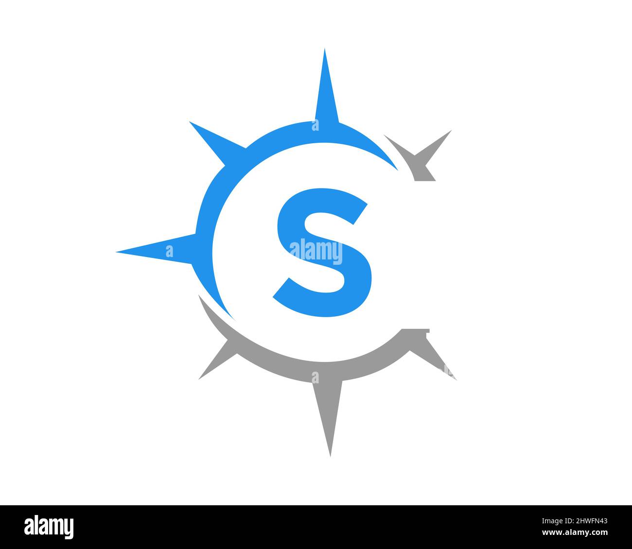 Design del logo della bussola con lettera S. Concetto di bussola con tipografia lettera S. Illustrazione Vettoriale