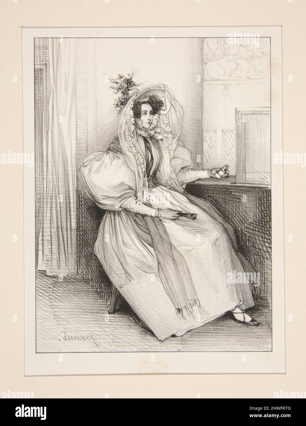(SEULE DANS SA LOGE.). Artista: Paul Gavarni, francese, 1804–1866 Foto Stock