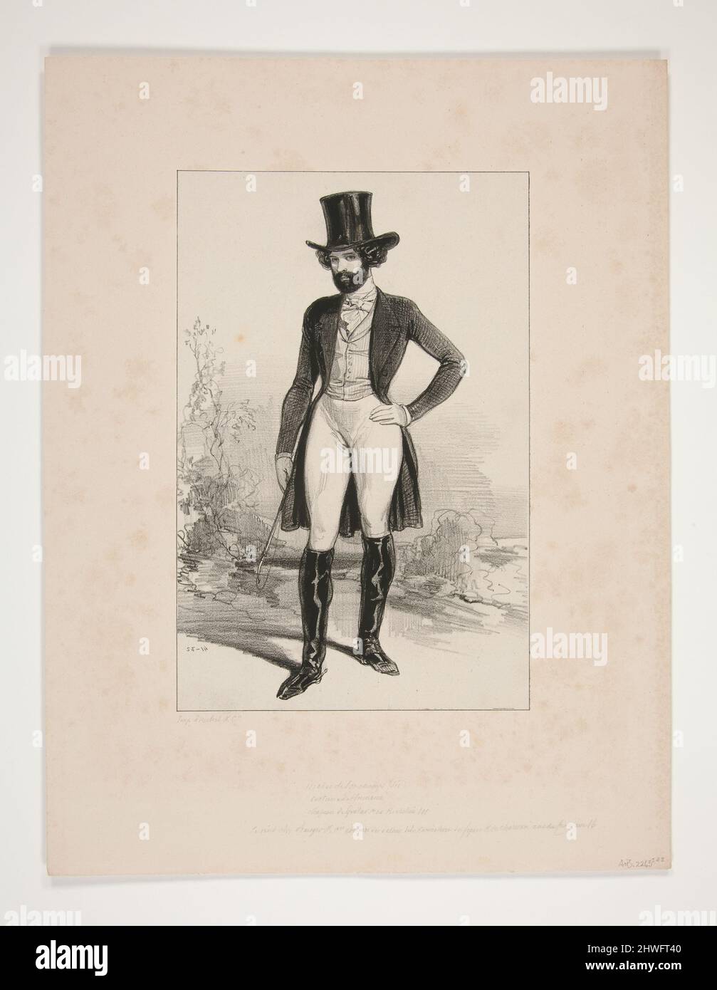 MODALITÀ LONGCHAMPS. Costumi de Humann. Chapeau de Guitar (rue Richelieu, 101.). Artista: Paul Gavarni, francese, 1804–1866 Foto Stock