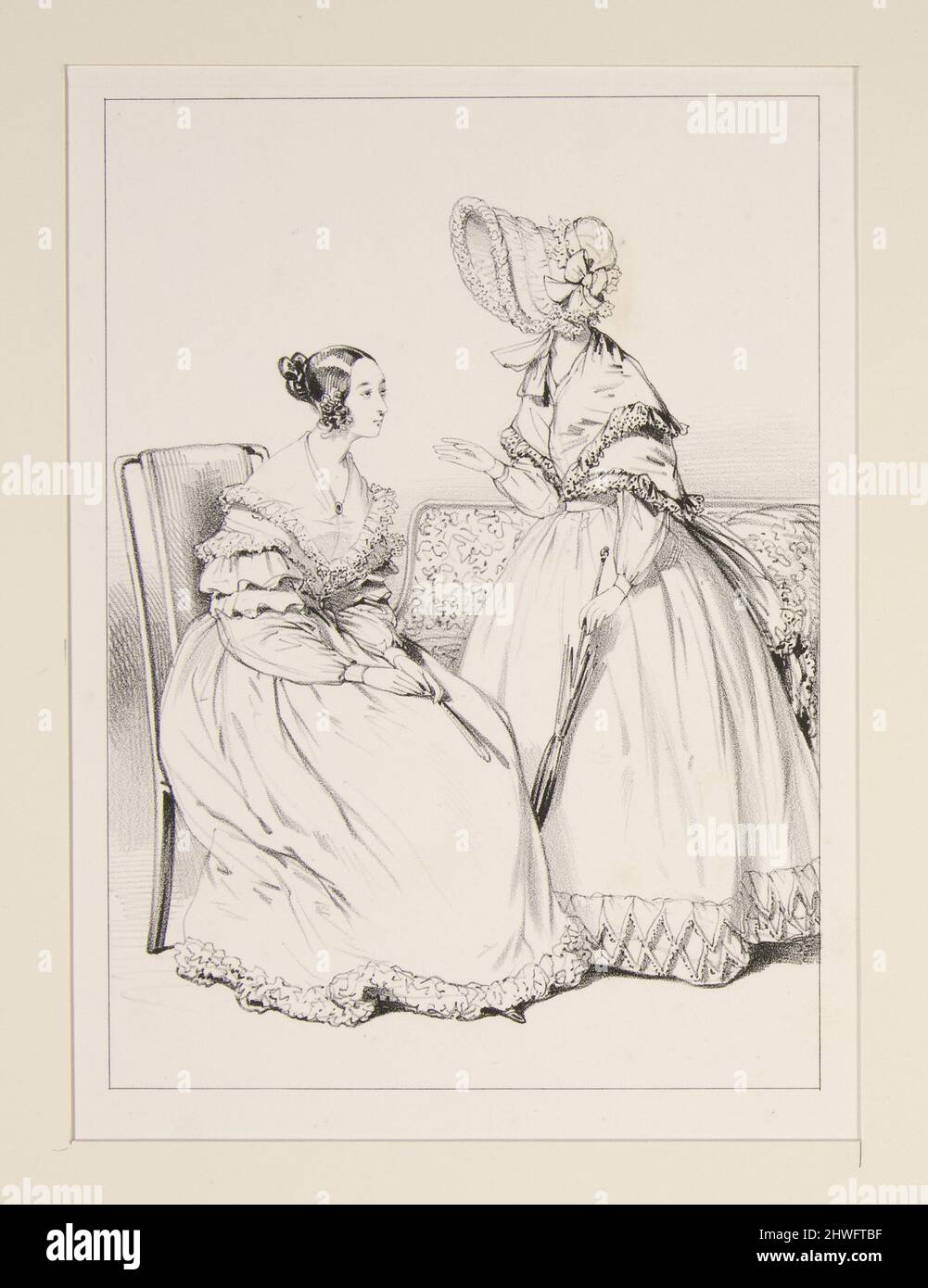SETTEMBRE 1838. Robe de mousseline garnie de volantes denteles; …. Artista: Paul Gavarni, francese, 1804–1866 Foto Stock