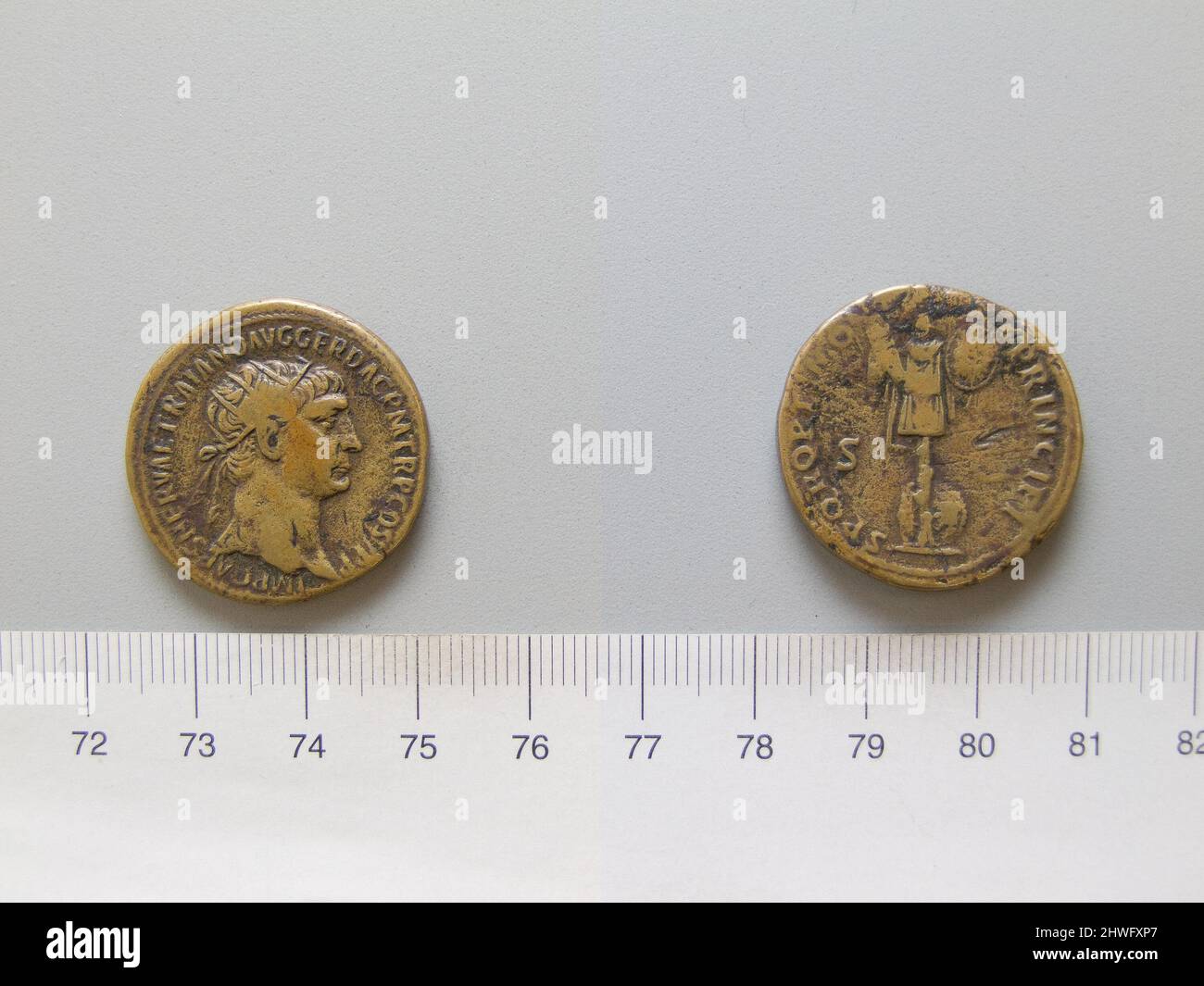 Dupondius di Traiano, imperatore di Roma da Roma. Regnante: Traiano, Imperatore di Roma, A.D. 53–117, regnò 98–117 Mint: Roma artista: Sconosciuto Foto Stock