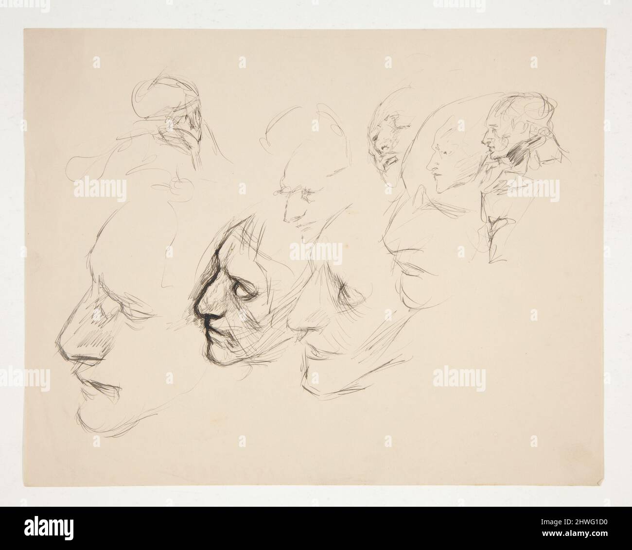 Foglio di studi di una singola faccia. Artista: Edwin Austin Abbey, americano, 1852–1911, M.A. (HON.) 1897 Foto Stock