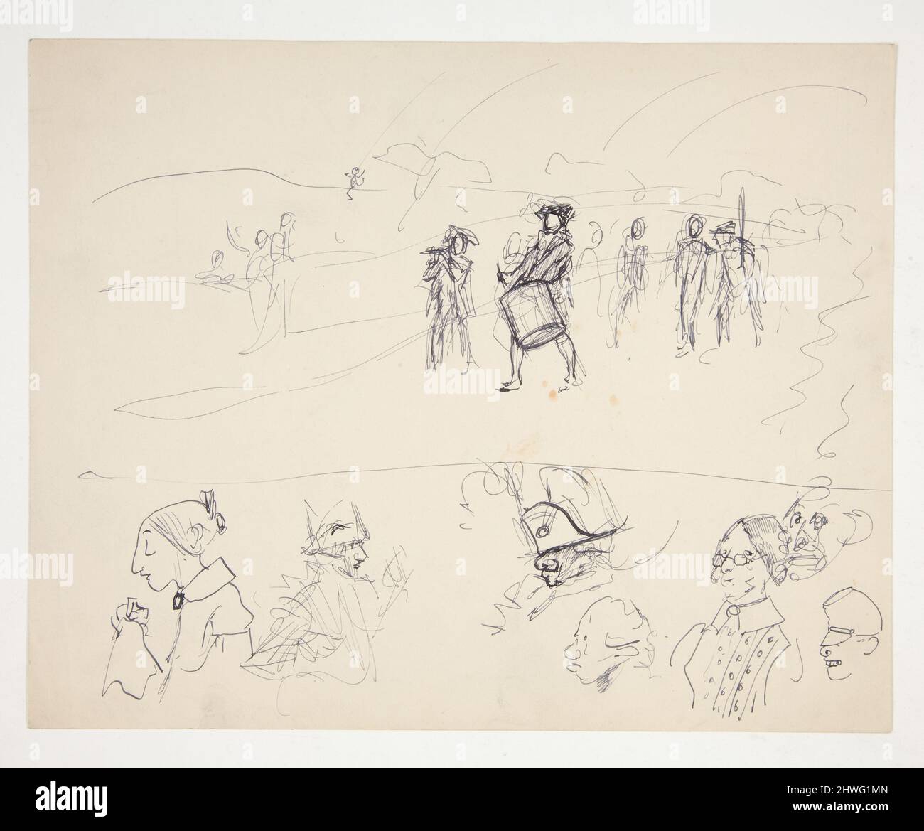 Foglio di studi di figure rivoluzionarie. Artista: Edwin Austin Abbey, americano, 1852–1911, M.A. (HON.) 1897 Foto Stock