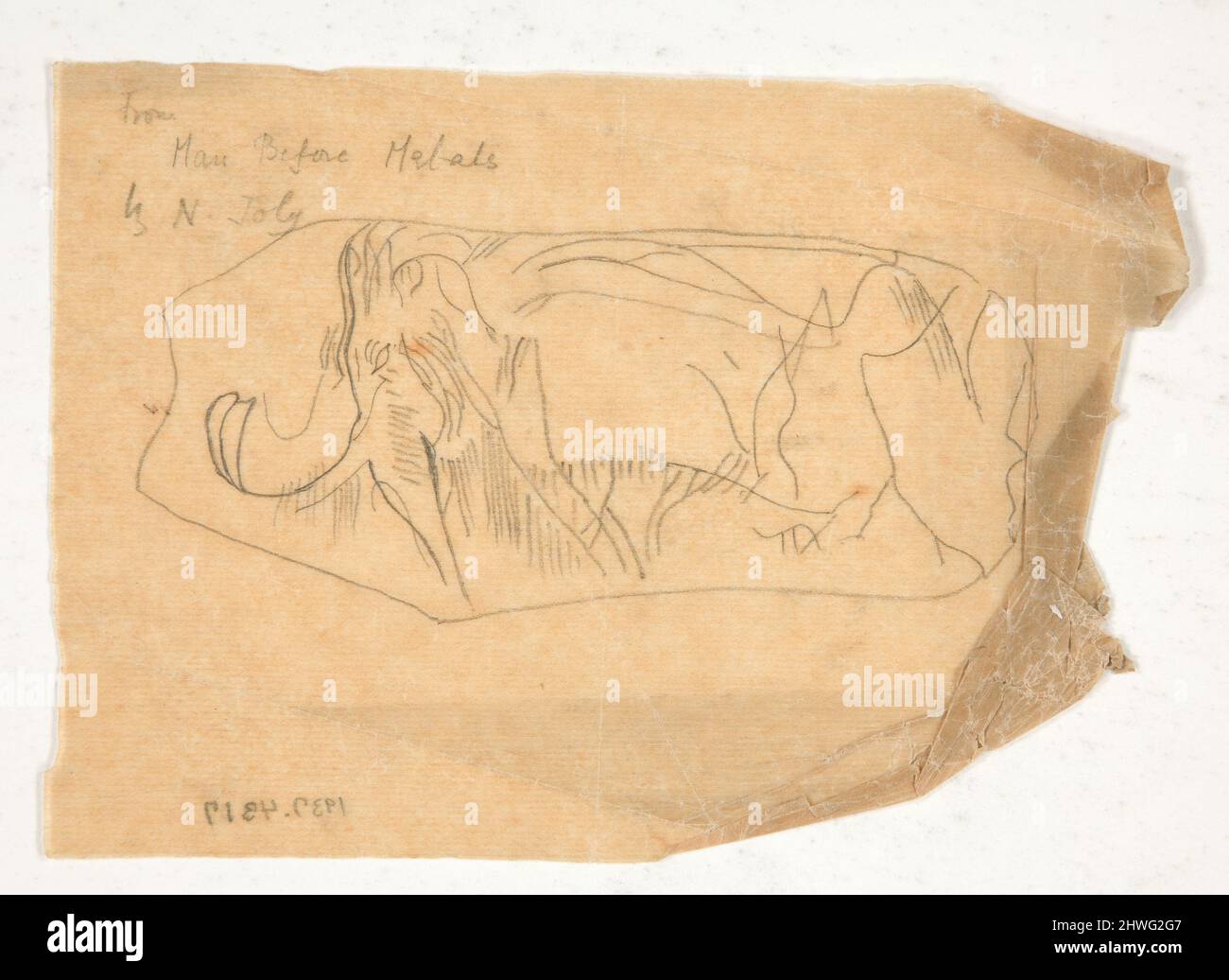 Schizzo di un animale simile al rinoceronte, da Man Before Metals di N. Joly. Artista: Edwin Austin Abbey, americano, 1852–1911, M.A. (HON.) 1897 Foto Stock
