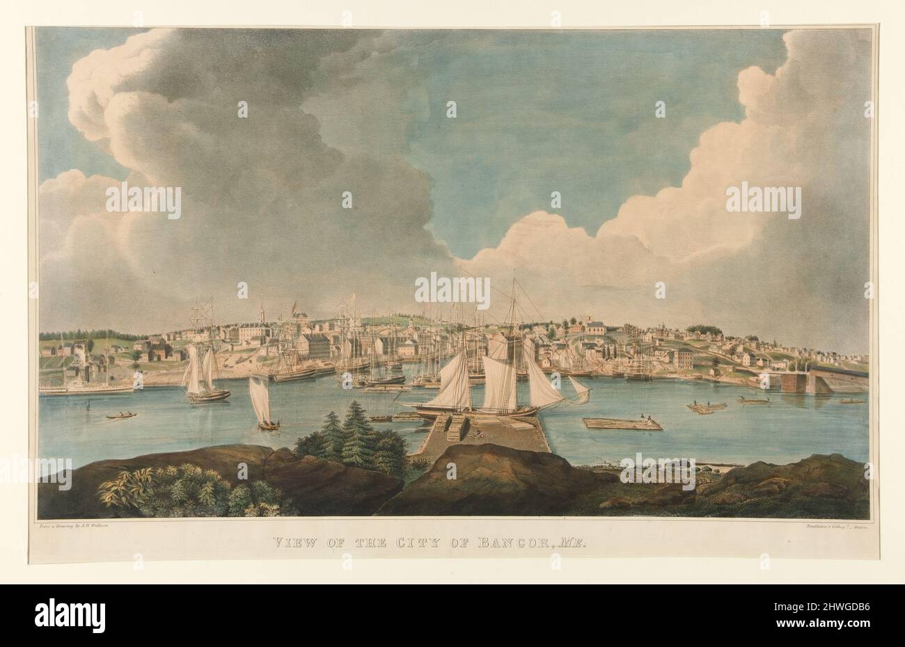 Vista della città di Bangor, Me. Dopo: A.H. Wallace, americano, attivo 1836 Foto Stock