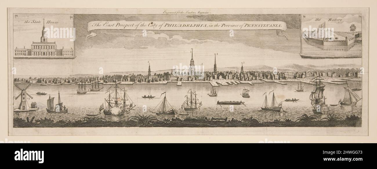 La prospettiva orientale della città di Philadelphia, nella provincia della Pennsylvania. Incver: George Heap, americano, attivo 1714–52Engraver: Gerard Vandergucht, inglese, 1696–1776 Foto Stock