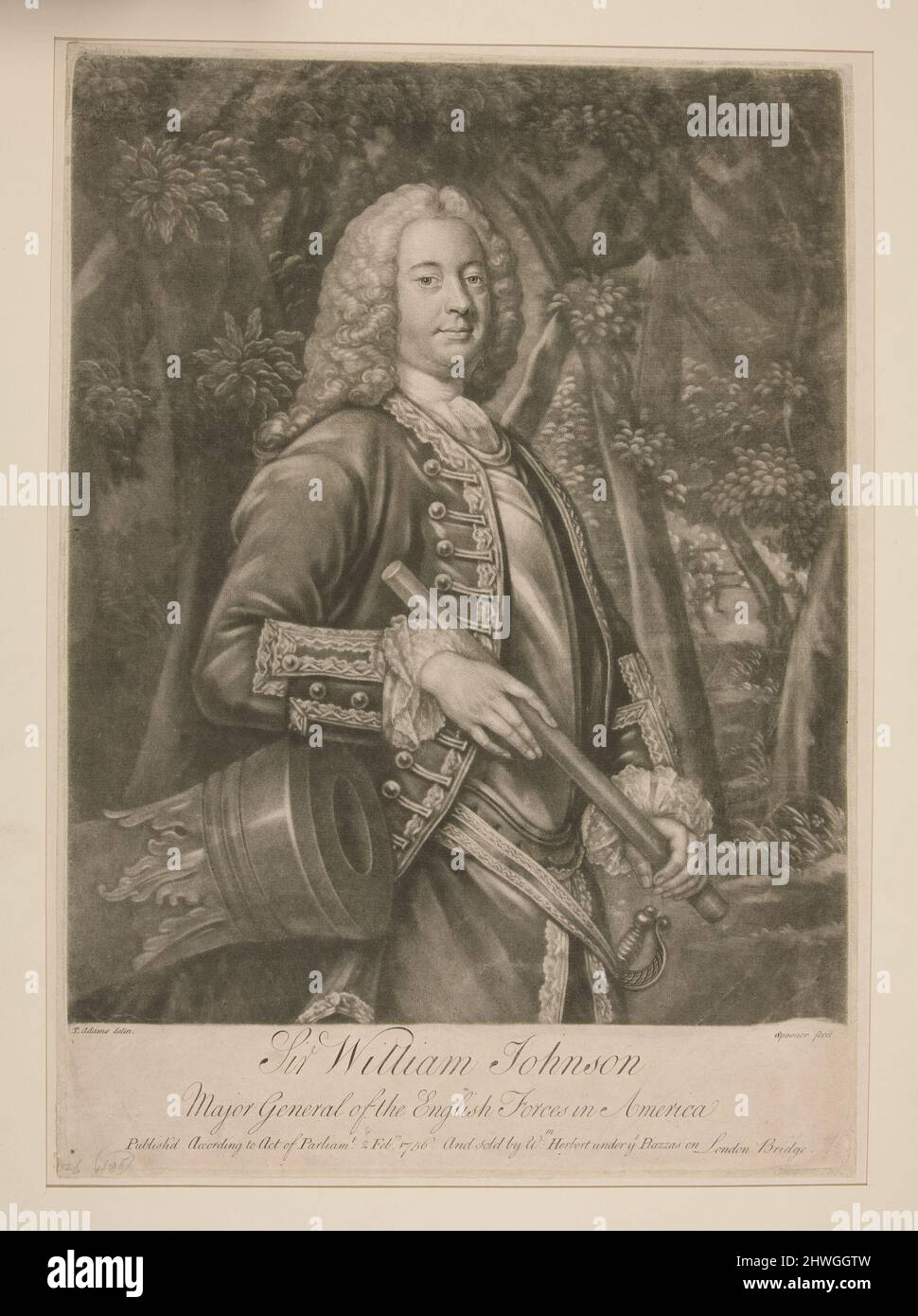 Sir William Johnson. Incisore: Charles Spooner, britannico, ca. 1720–1767After: Thomas Adams, americano Foto Stock