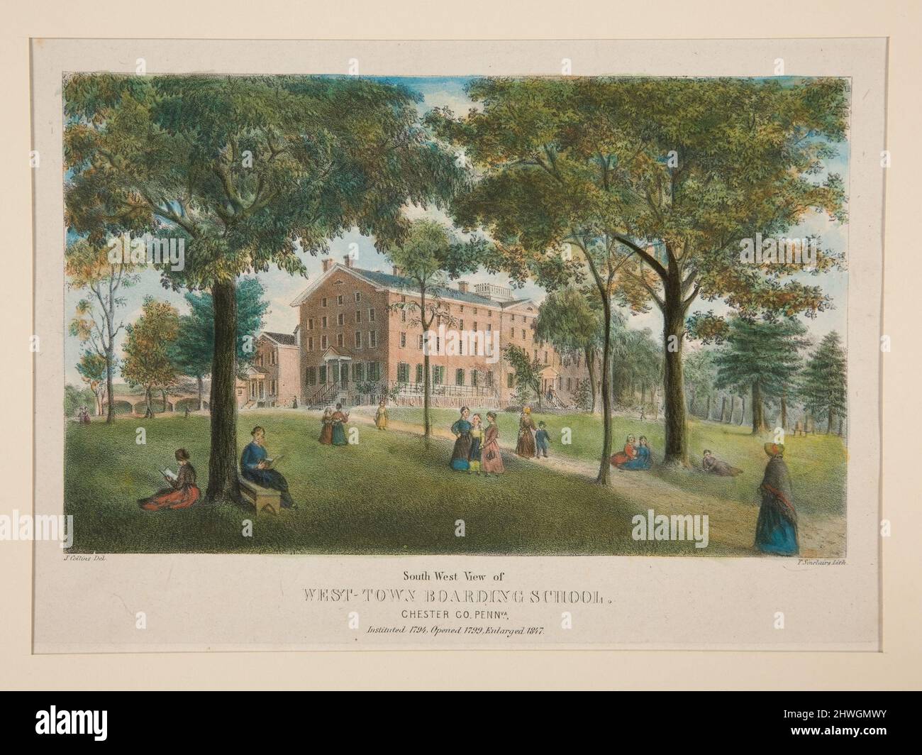 West-Town Boarding School (vista sud-ovest), Chester County, Penn. Artista: Thomas S. Sinclair, americano, nato Scozia, ca. 1805–1881After: John Collins, americano, 1814–1902 Foto Stock