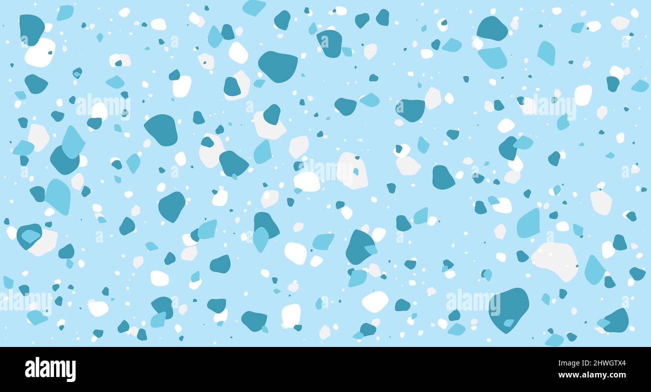 Terrazzo veneziano frammenti di pietra senza giunture in colore blu bianco menta. Moderno minimalistico pavimento piastrella astratto sfondo vettore illustrazione Illustrazione Vettoriale