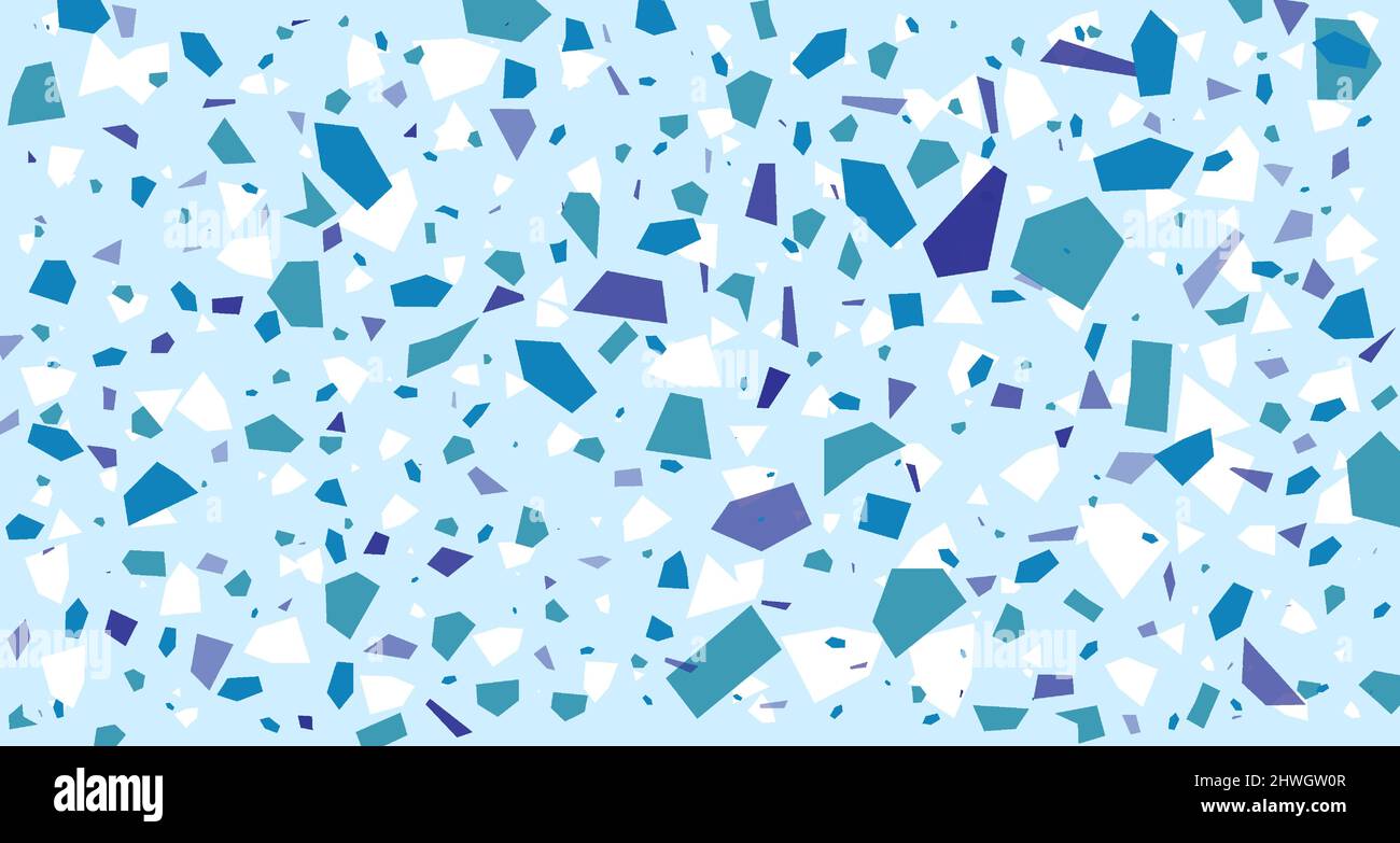 Terrazzo veneziano frammenti di pietra senza giunture in colore blu bianco menta. Moderno minimalistico pavimento piastrella astratto sfondo vettore illustrazione Illustrazione Vettoriale