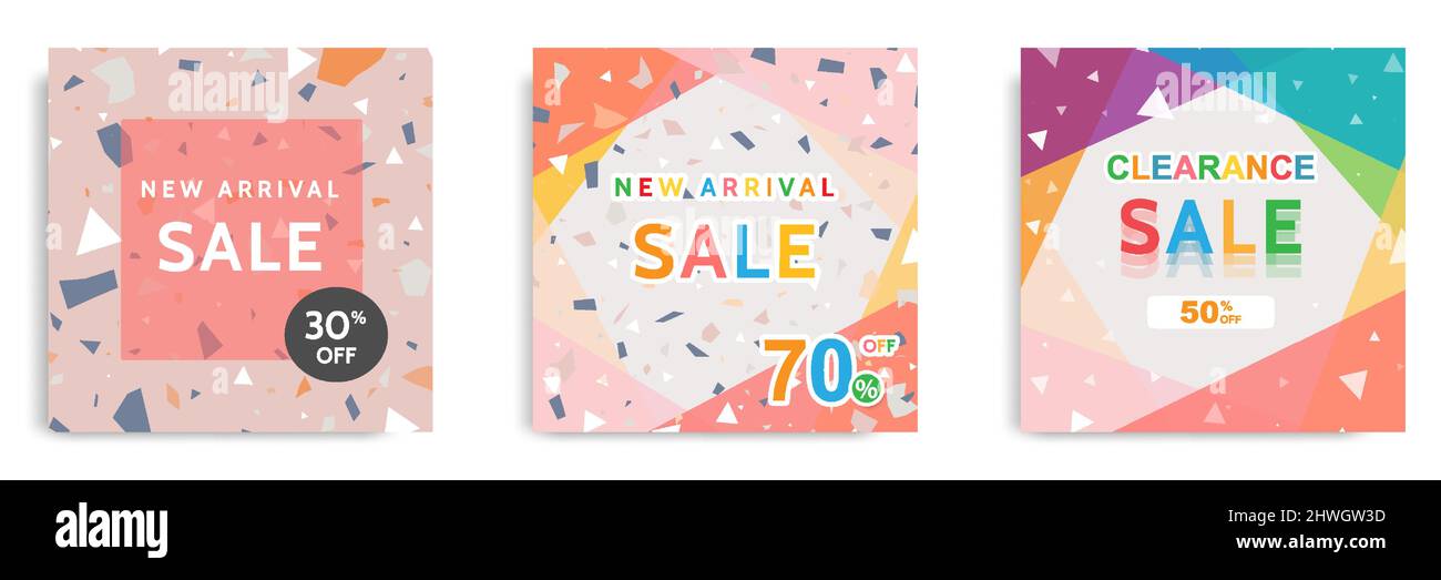Set collezione di colorati social media post vendita modello di promozione sconto banner. Con motivi senza giunture terrazzo, moderno minimalista alla moda ab Illustrazione Vettoriale