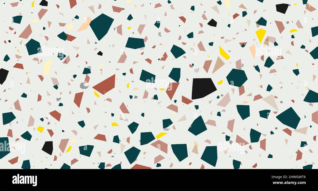Terrazzo veneziano senza giunture frammenti di pietra modello. Moderno minimalista pavimento piastrella alla moda astratto sfondo illustrazione vettoriale. Illustrazione Vettoriale