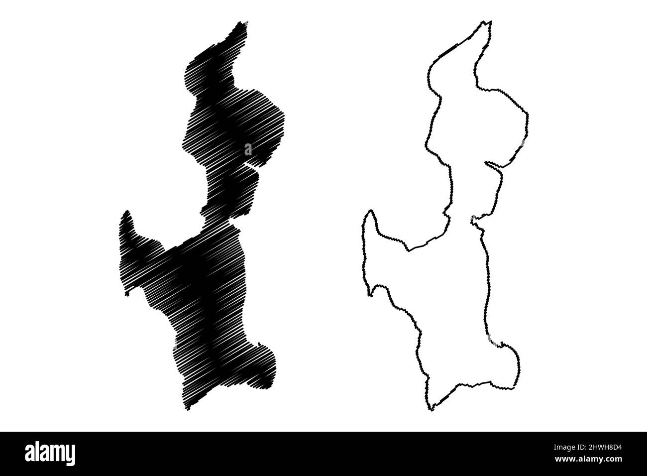 Isola di Eday (Regno Unito di Gran Bretagna e Irlanda del Nord, Scozia, arcipelago di Orkney) illustrazione vettoriale mappa, schizzo di scricbble Isola di Aide Illustrazione Vettoriale