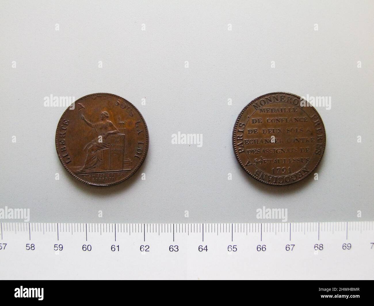 2 sols Token della Rivoluzione Francese. Mint: Paris artista: Sconosciuto Foto Stock