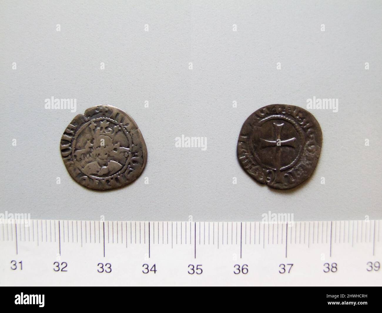 Doppio negatore di Giovanni II, Re d'Aragona e Navarra da Maiorca. Regolo: Giovanni II, Re d'Aragona, Spagnolo, 1398–1479 Mint: Maiorca artista: Sconosciuto Foto Stock