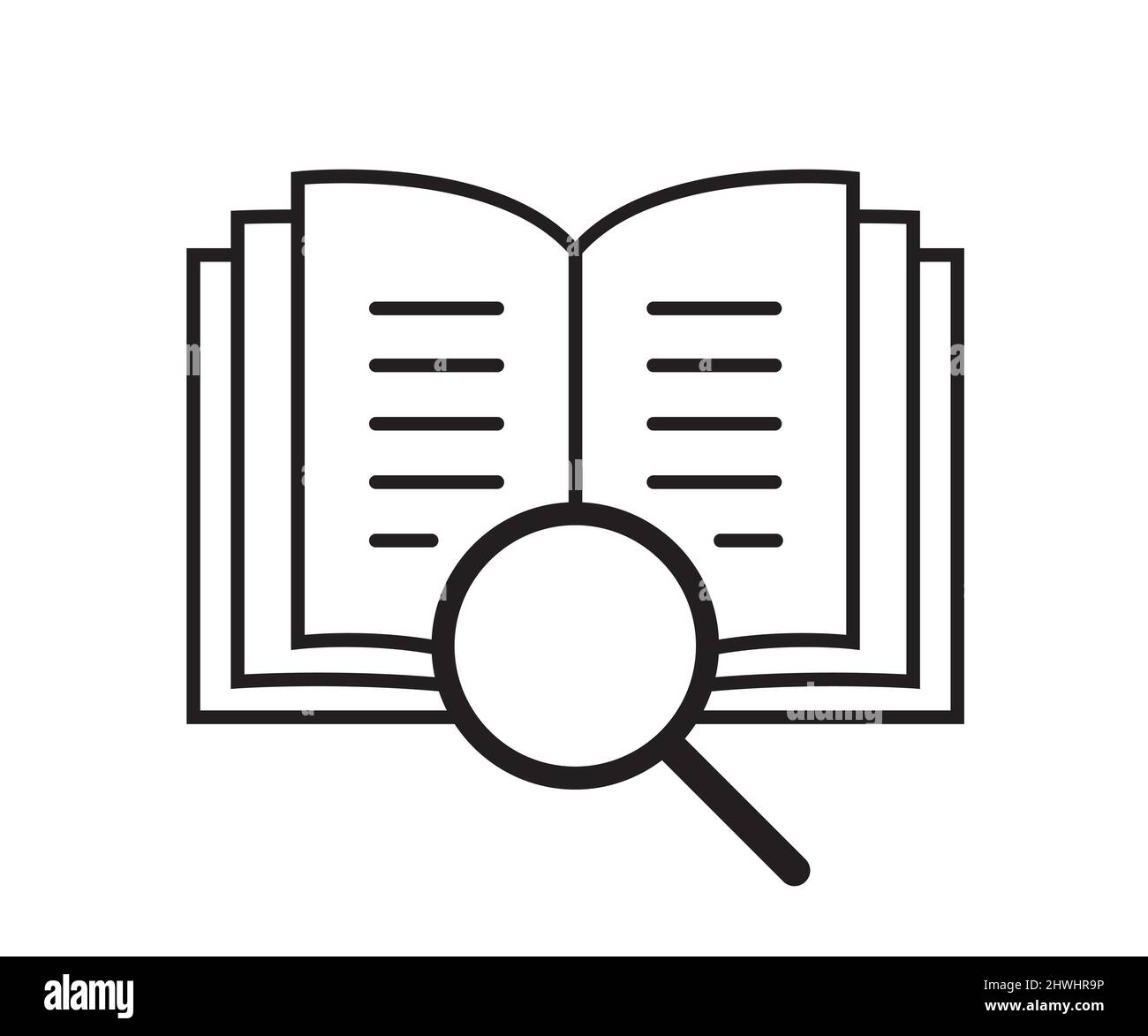 Libro con lente di ingrandimento icona semplice lineare piatta. Pittogramma per la ricerca la lettura lo studio l informazione il concetto educativo. Vettore li Immagine e Vettoriale Alamy
