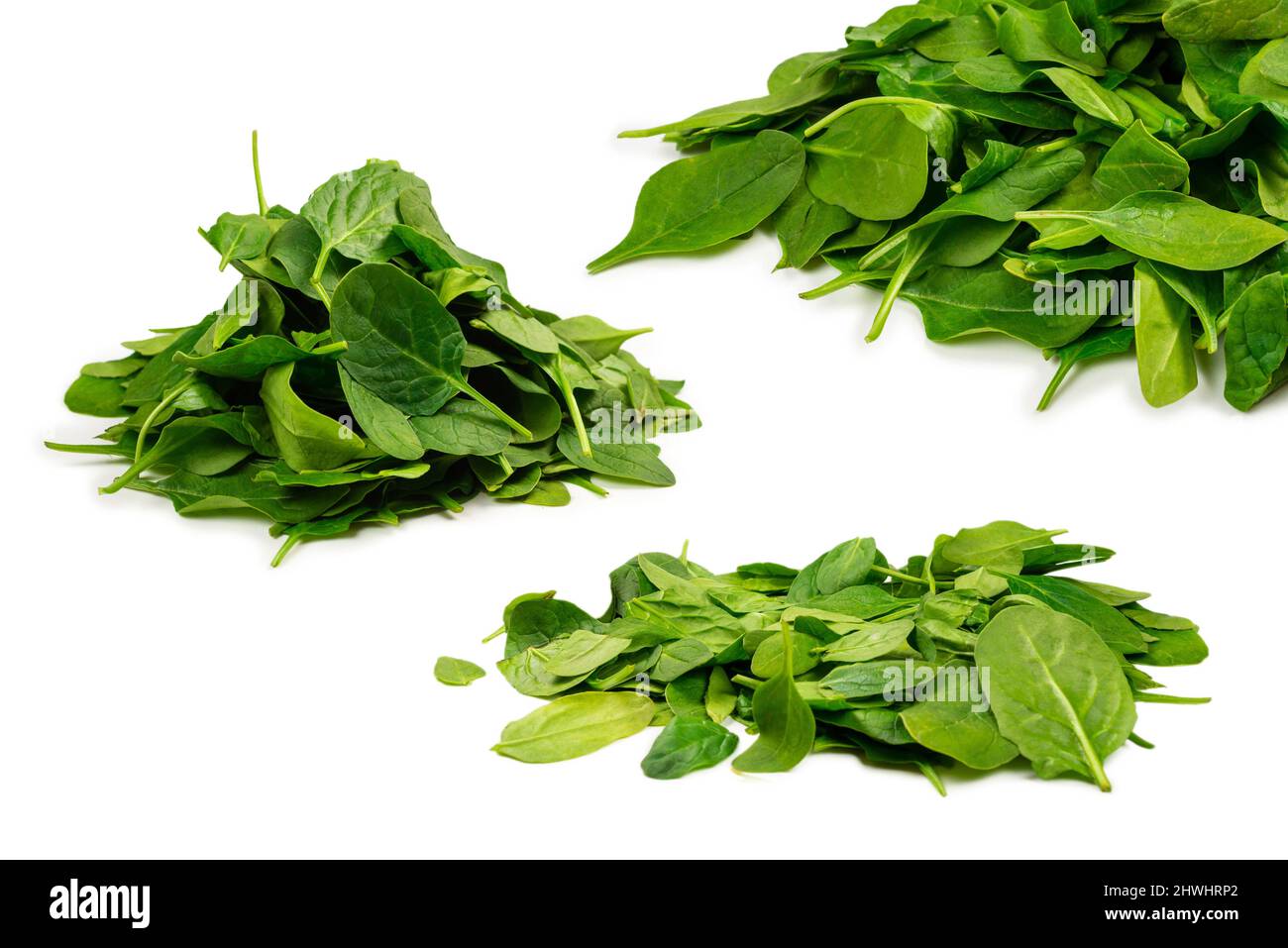 Foglie di spinaci freschi come sfondo. Vista dall'alto. Foto Stock