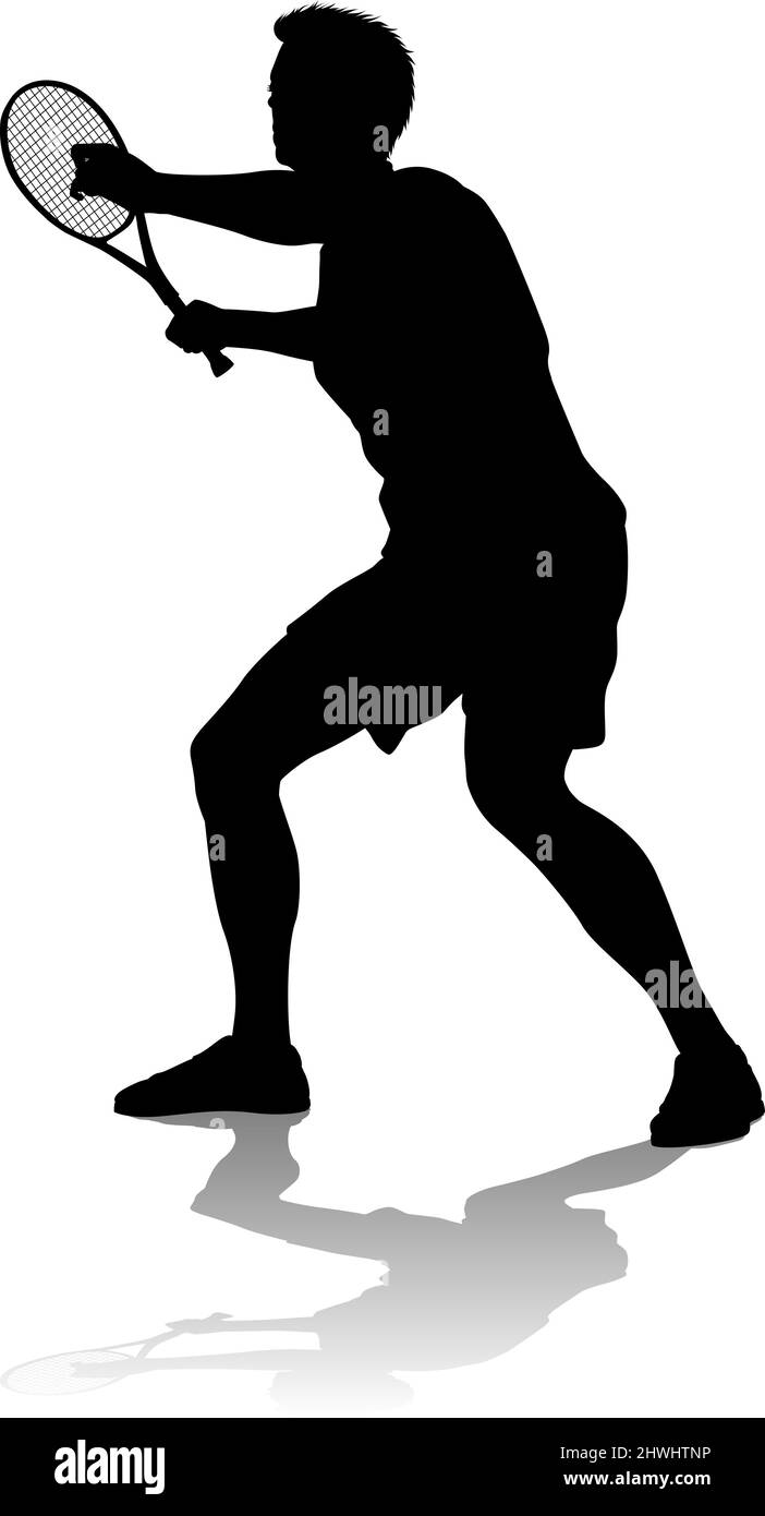 Tennis Silhouette Sport Player uomo Illustrazione Vettoriale