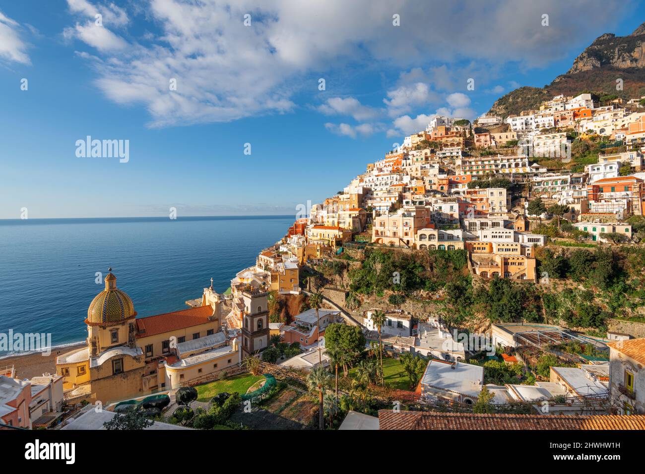 Positano, Italia nel pomeriggio lungo la Costiera Amalfitana. Foto Stock