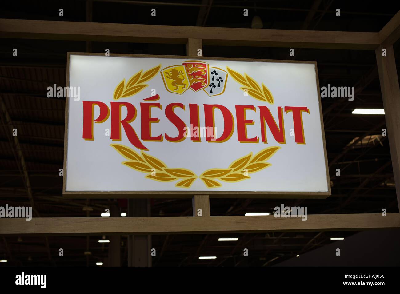 FEBBRAIO - PARIGI - FRANCIA: Vista sul cartello del Presidente sulla mostra sull'agricoltura Foto Stock