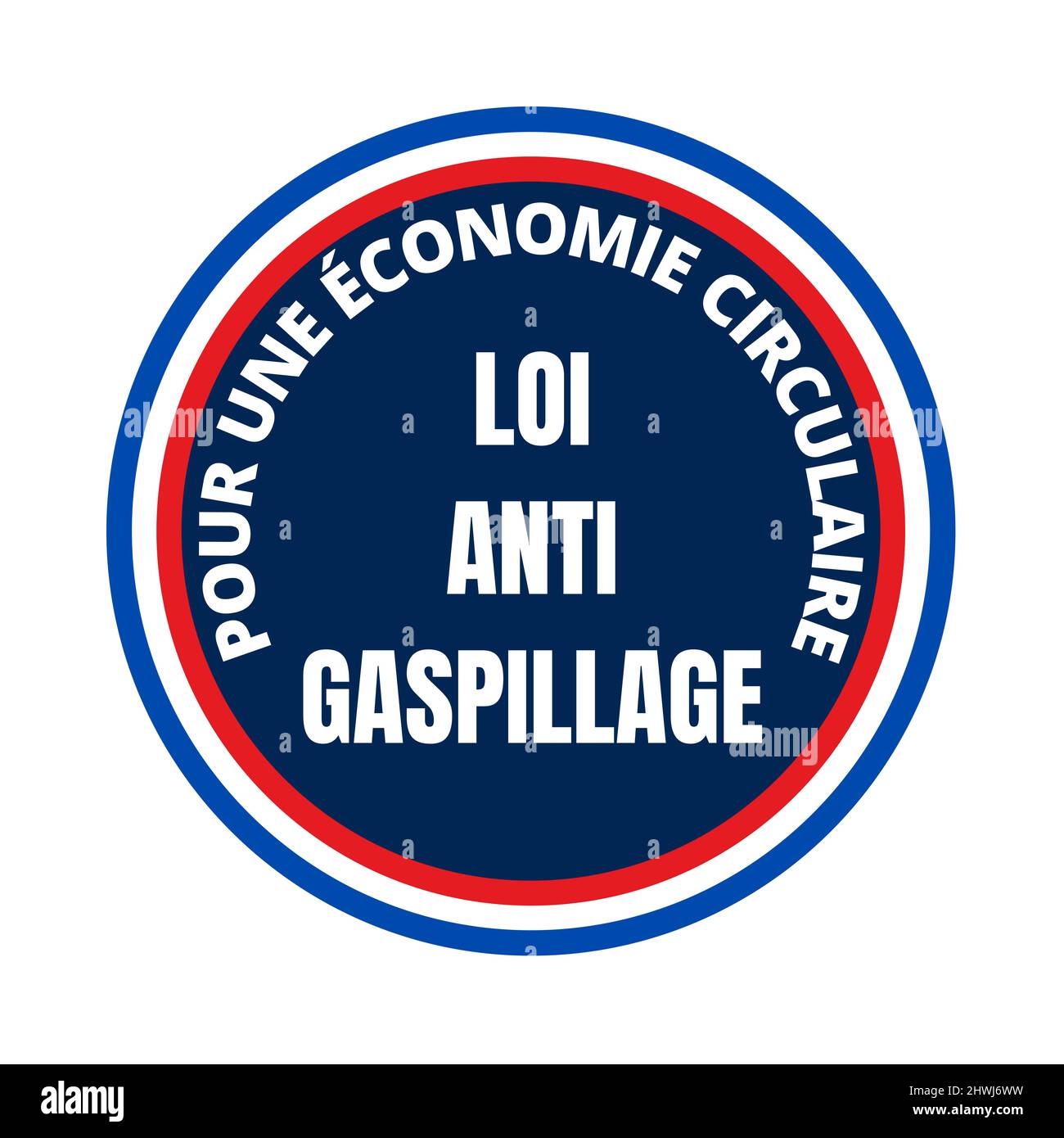 Legge anti-rifiuti per un simbolo circolare di economia in Francia chiamato loi anti gaspillage pour une economie circolaire in lingua francese Foto Stock