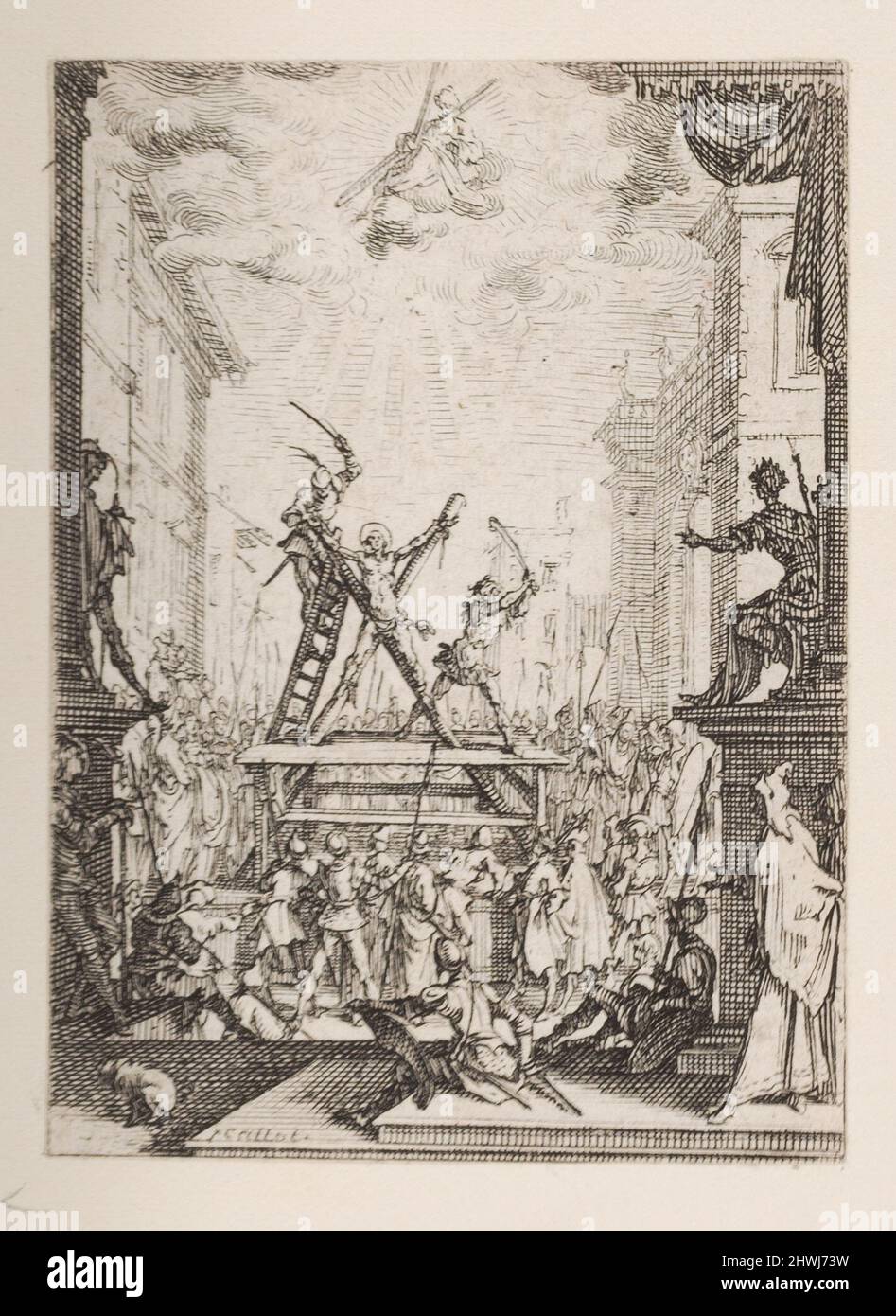 Martirio di Sant'Andrea, no 5 dal martirio degli Apostoli. Artista: Jacques Callot, francese, 1592–1635 Foto Stock