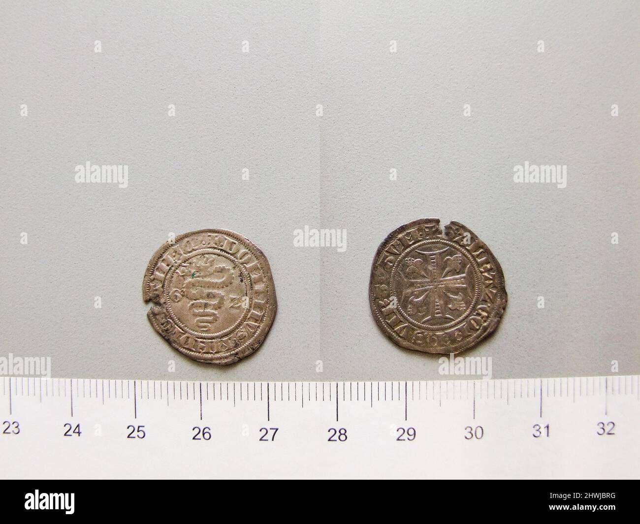 Pegione del duca Gian Galeazzo Visconti di Milano. Regolo: Duca Gian Galeazzo Visconti, 1351–1402 Mint: Milano Foto Stock