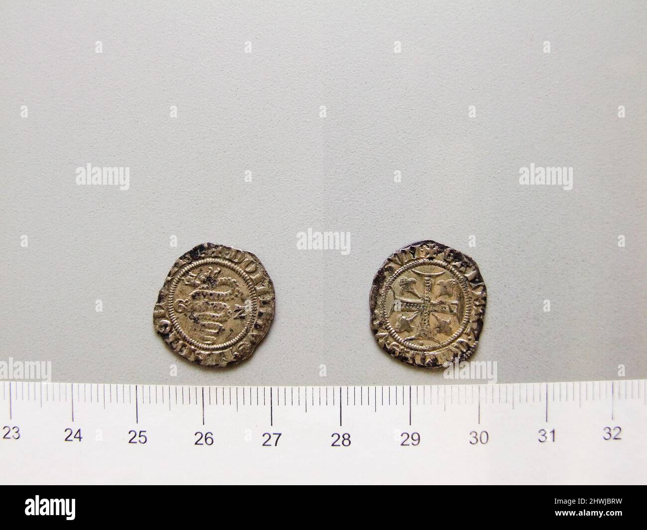 Pegione del duca Gian Galeazzo Visconti di Milano. Regolo: Duca Gian Galeazzo Visconti, 1351–1402 Mint: Milano Foto Stock