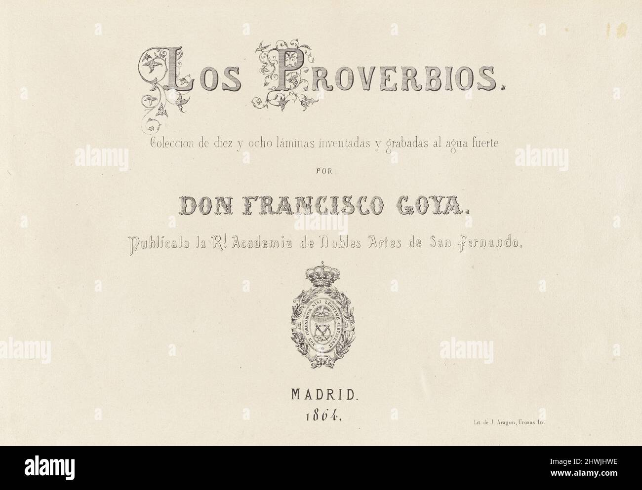 Title Page, dalla serie Los disparates (Los proverbios). Artista: Francisco Goya, spagnolo, 1746–1828 Foto Stock